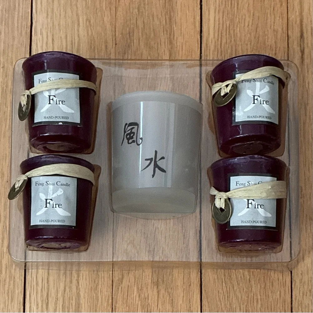 Feng Shui Candle Set, color Wine, Hand Poured.